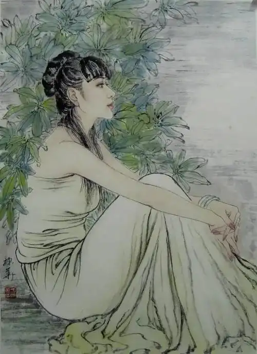 中国现代美女工笔画.