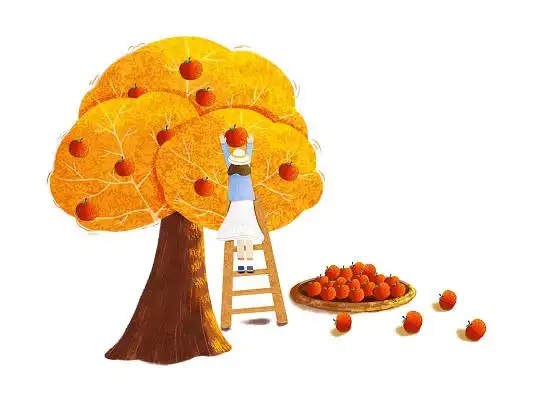 橙色手绘卡通扁平肌理秋季田野苹果丰收元素png素材