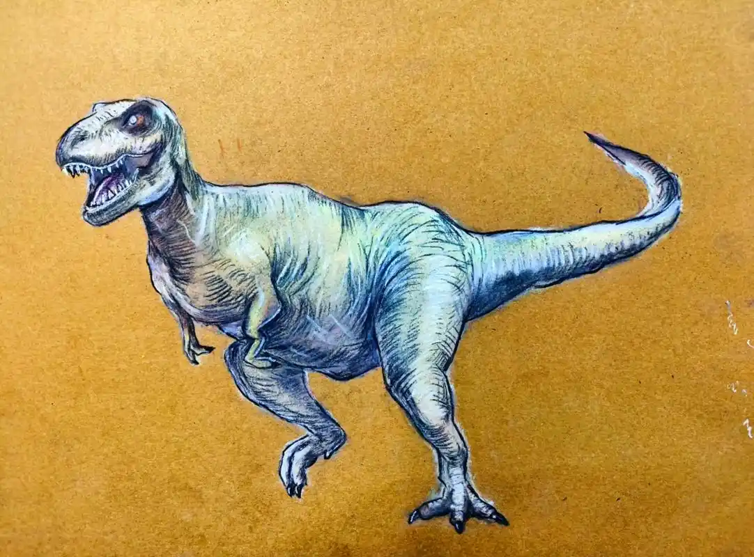 霸王龙手绘材料:色粉 炭笔 步骤:1.起稿 2.色 - 抖音