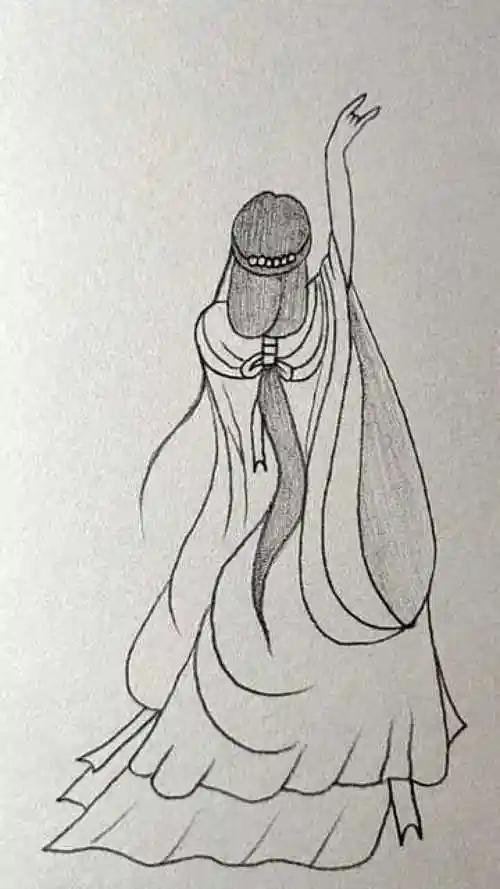 画跳舞的古装美女背影!