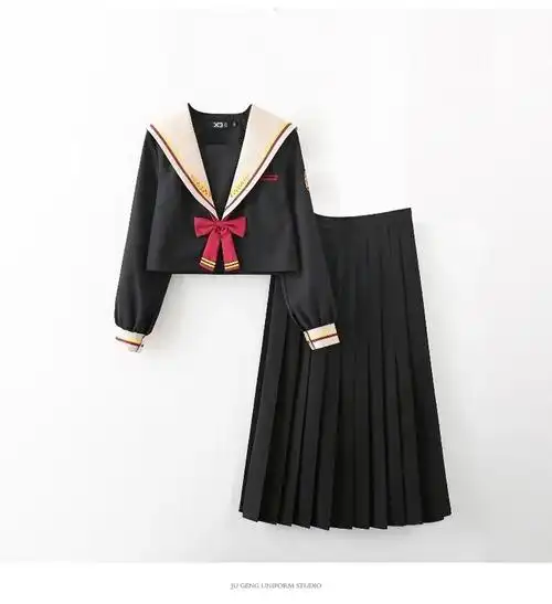 日系连衣裙小瑾原创原创正统百合穗jk制服裙日系学院风不良黑长裙套装