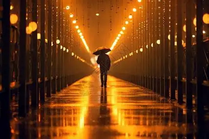 背影伞桥下打伞的男子背景