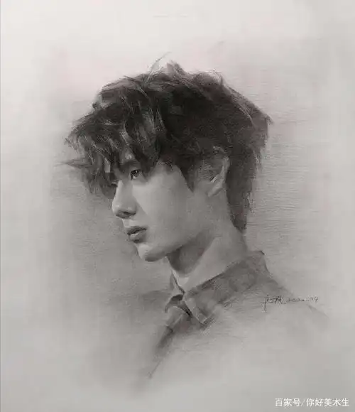 素描侧面男青年,带步骤分解的