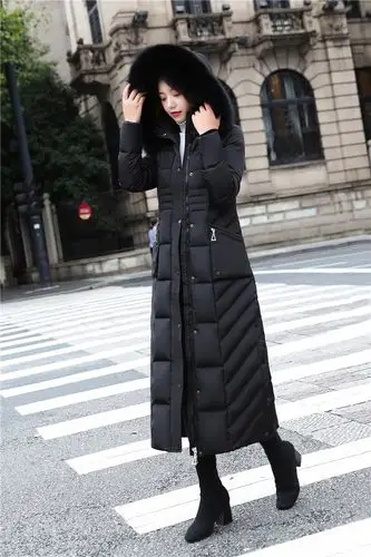 东北羽绒服加厚加长女款学生新款女长款过膝修身冬装黑色长到脚踝