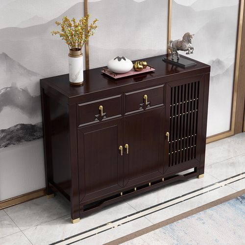 月影梳桐新中式鞋柜三门带双抽屉大容量储物玄关进门实木柜子客厅家具