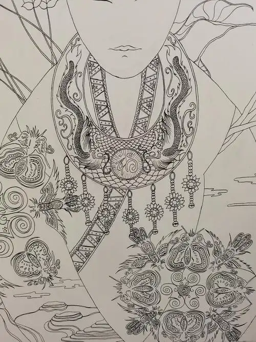 湖南"十八洞村"苗族插画线稿