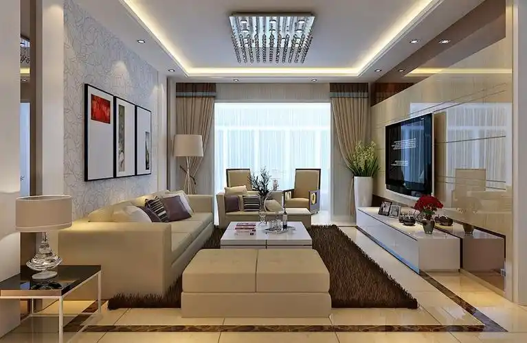 2022经典现代客厅瓷砖电视墙装修效果图片