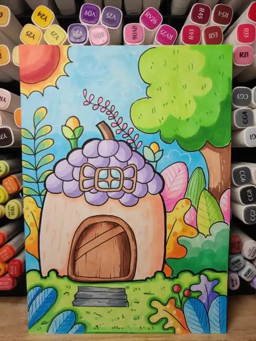 马克笔儿童画创意房子