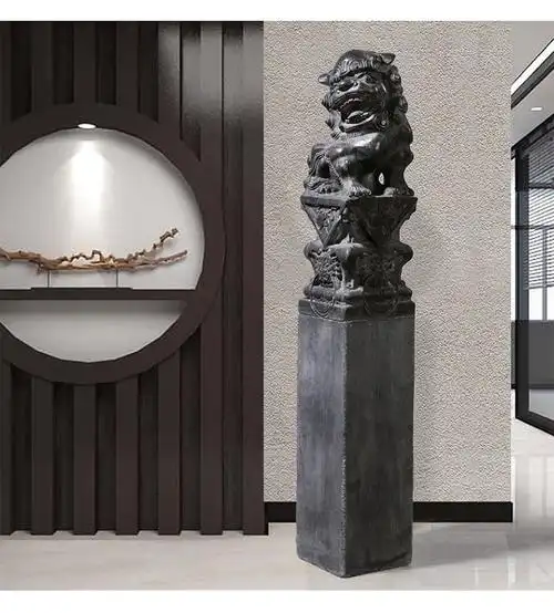 石雕拴马桩新中式石狮子拴马柱酒店装饰青石拴马石家用成对拴马桩