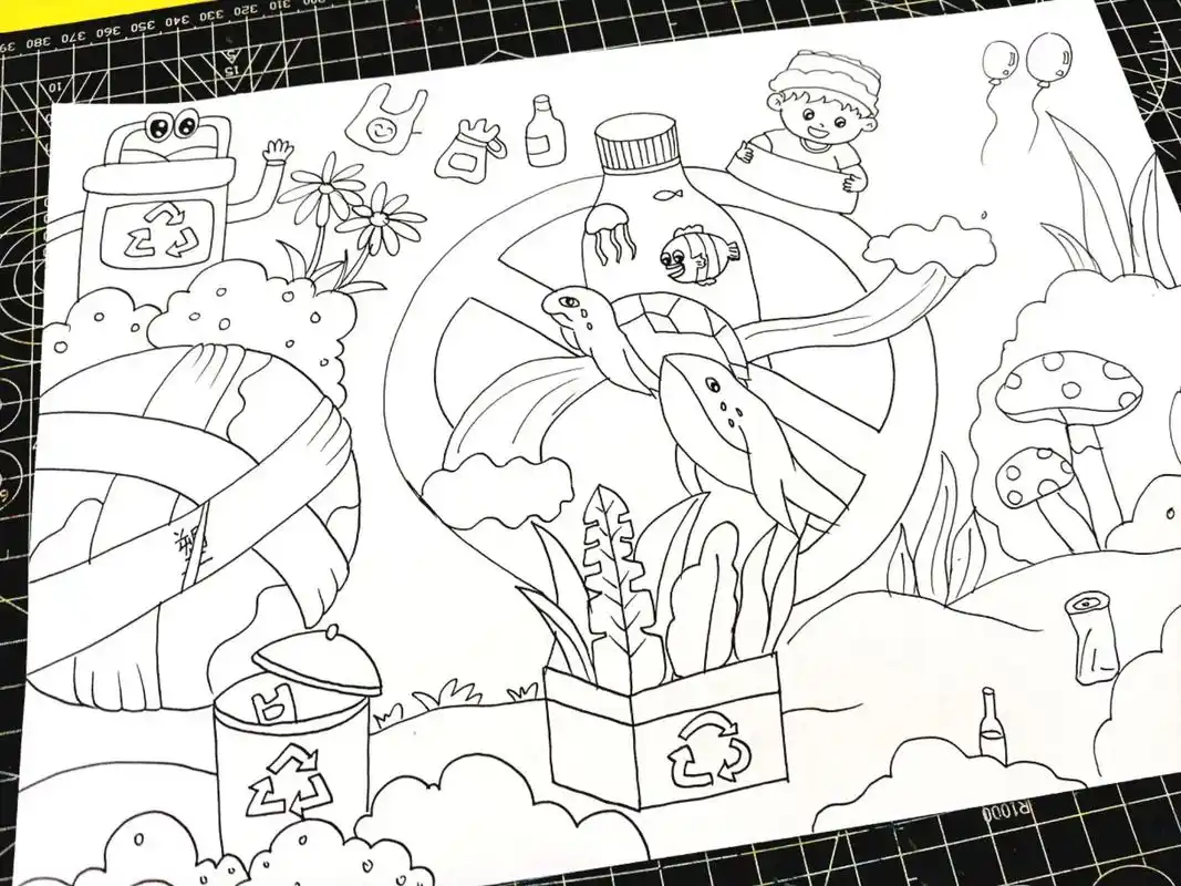 减塑环保主题画简单绘画.#创作灵感 联合国环境规划署公布的数