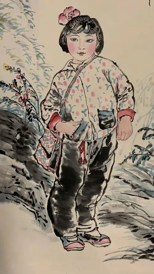 刘文西 陕北小姑娘 纸本立轴-【成交 价格 图片】