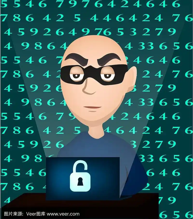 戴着面具的黑客,在笔记本电脑前做插图