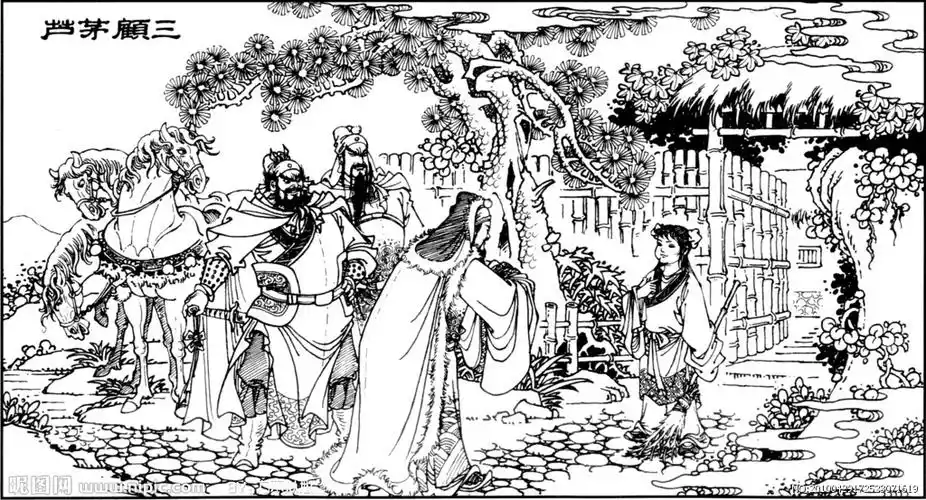 jpg颜色:pseudoclassgray10共享分×关 键 词:三顾茅庐 线描 工笔画