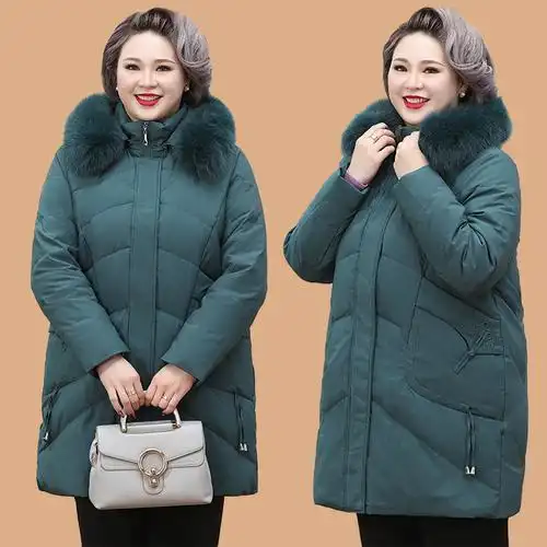 胖妈妈大码女装高贵特大码200斤加肥加大冬装外套中老年人羽绒服