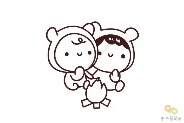 我们一起取暖 儿童简笔画