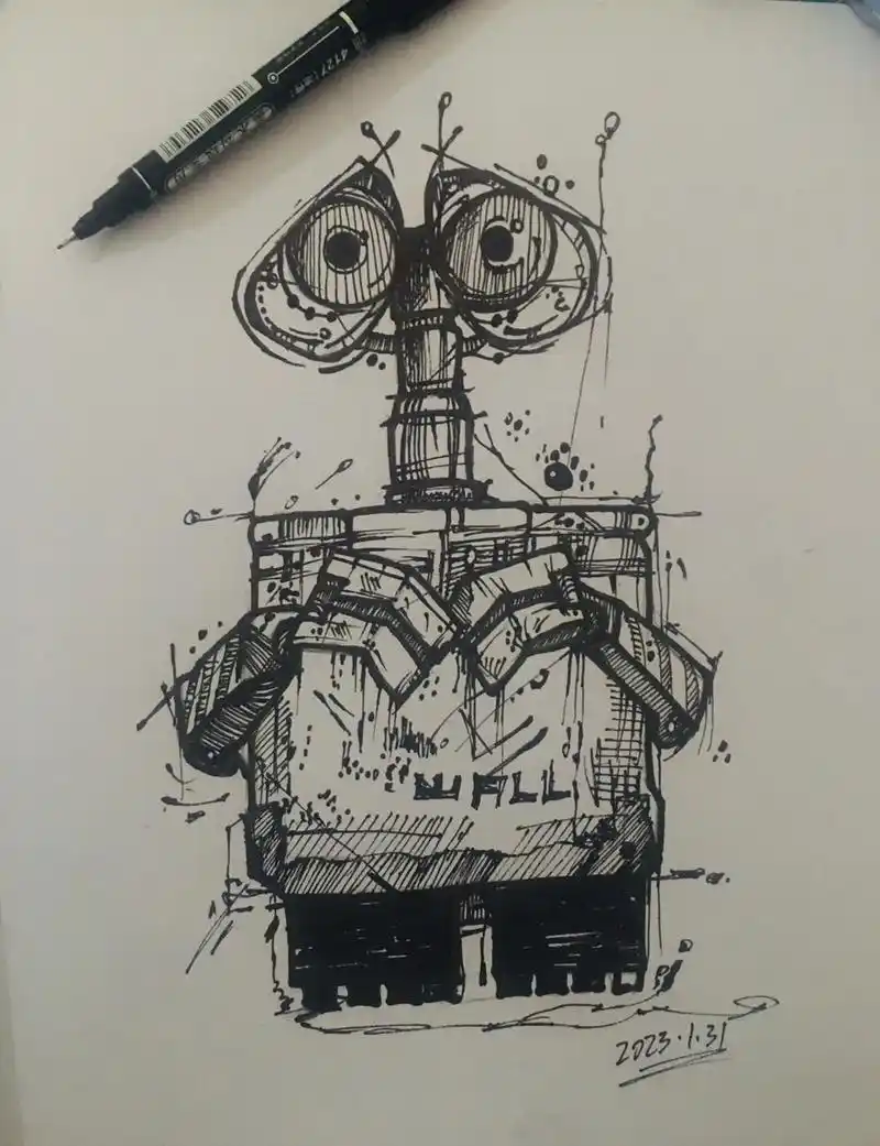 (18/100)挑战100个小插画小瓦力.机器人总动员绘画步 - 抖音