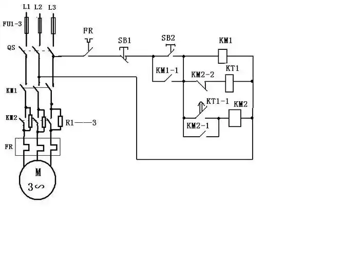 急求:笼型电动机定子串联电阻降压启动的控制线路图!