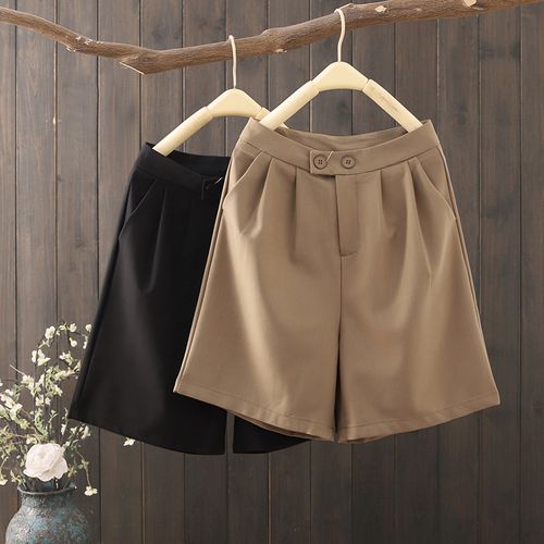 夏季新品简约百搭西装短裤女韩范小清新休闲热裤直筒高腰工装裤子