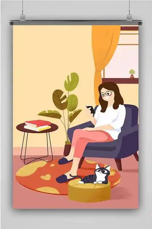 在家办公创意卡通人物插画海报