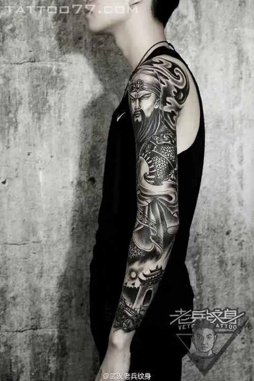 花臂关公纹身图片作品