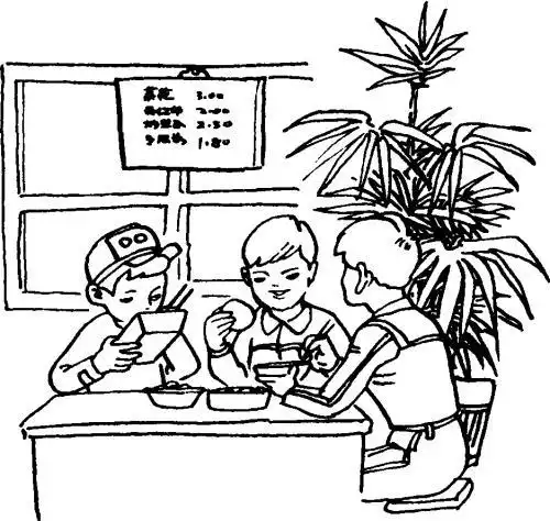 幼儿园一日活动午餐简笔画带颜色
