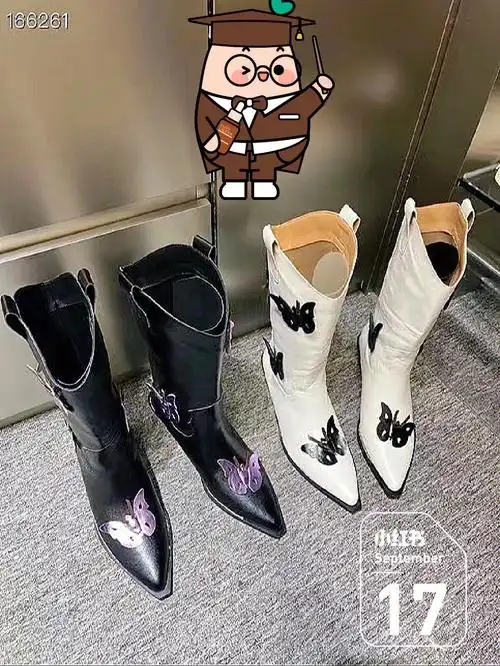 女士真皮原单骑士靴