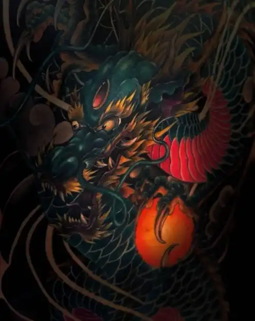 满背龙遮盖纹身图片背部纹身图案