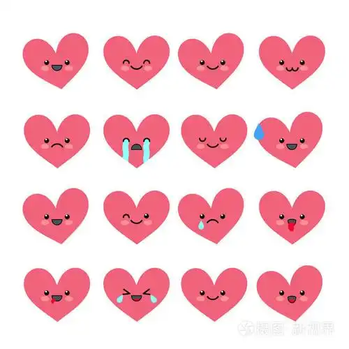 可爱的心表情符号集.字符的各种不同的情感.收藏情人节的头像图标.
