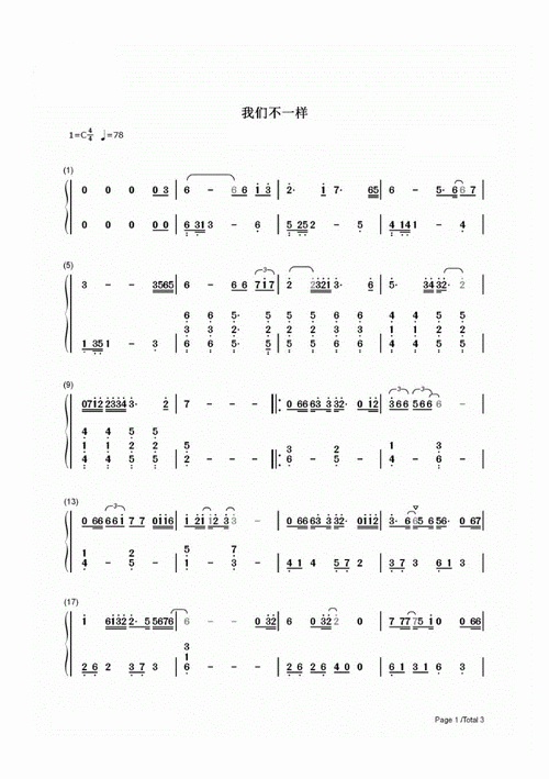 我们不一样大壮抖音热歌c调双手数字简谱.pdf 3页