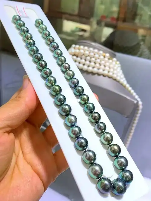 极品孔雀绿大溪地海水珍珠裸珠排版项链912