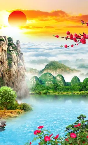 钻石画流水生财聚宝盆客厅风景大画点钻十字