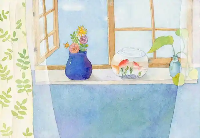 窗台水彩画水彩窗户怎么画