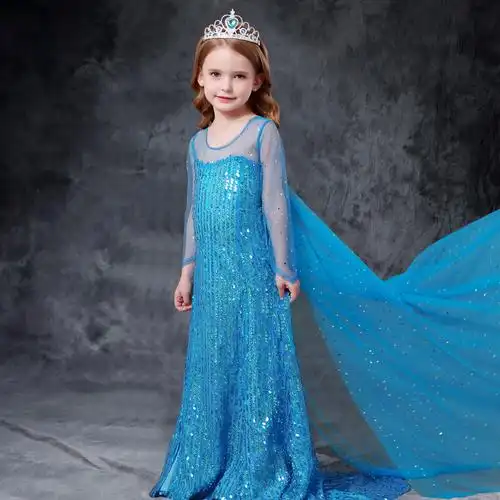 迪士尼【高性价比】商场同款冰雪奇缘艾莎公主裙女童春秋装艾沙连衣裙