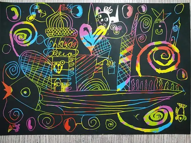 水墨小班刮画《城堡》