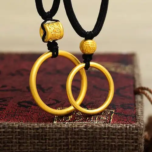 古法黄金吊坠男素圈乾坤圈女圆圈3d硬足金999圆形平安扣项链 纯金