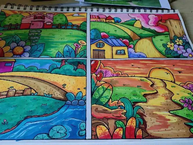 儿童画4副不同构图背景