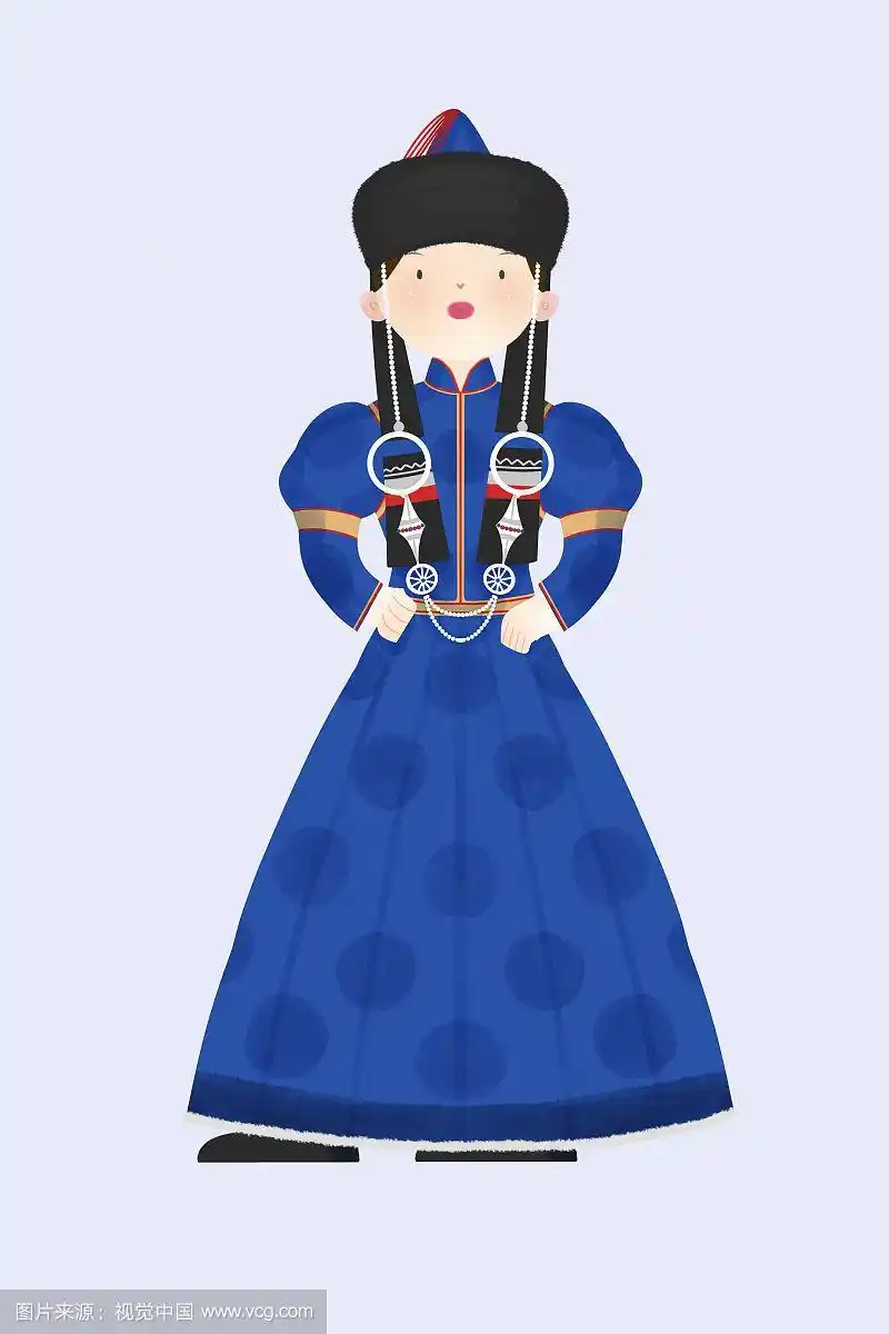 中国传统文化少数民族鄂温克族服饰插画