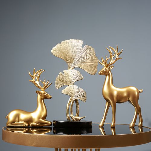 北欧客厅中式新中式样板房玄关套装轻奢装饰品树叶摆件