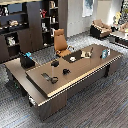 老板桌新中式总裁高档办公桌老板大班台简约现代桌椅组合办公家具