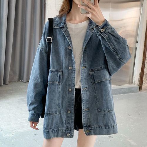 牛仔衣女宽松韩版2021新款春秋百搭bf夹克外套ins潮盐系工装炸街