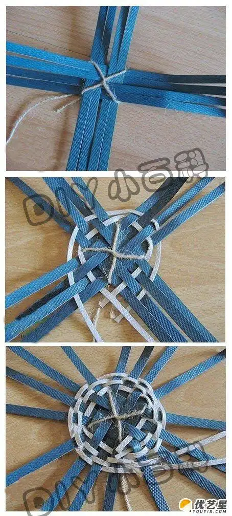 pp打包带编织实用篮子箩筐花盆手工编织教程图解