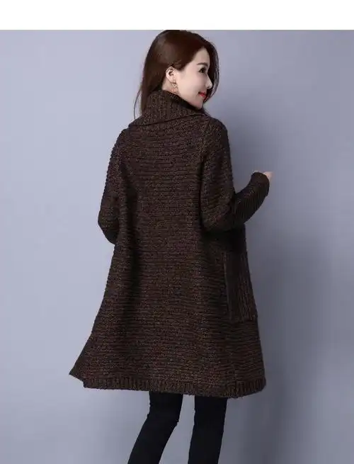 羊毛开衫女加厚中长款粗毛线毛衣外套女大码2020秋冬针织开衫宽松百搭