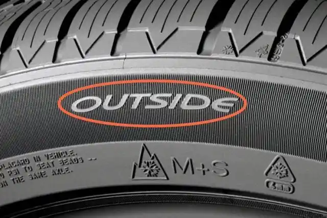 轮胎内侧用inside来注明;如果没有这两个单词,咱们也可以通过轮胎侧面