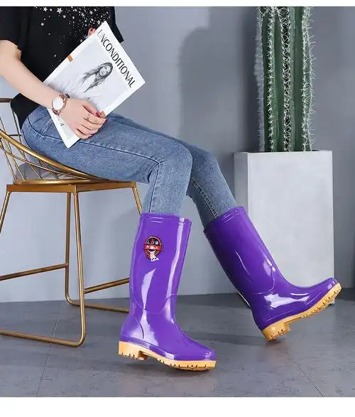 pearldiary现货速发高筒雨鞋女防滑加厚水靴长筒加绒冬时尚保暖胶鞋水