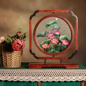 清仓 湘传礼湘绣手工刺绣双面绣卧室书房桌台面圆屏摆件礼品