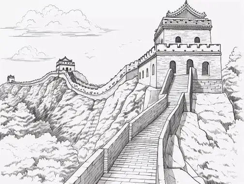 手绘北京长城城楼万里长城剪影古建筑风貌矢量长城插画建筑速写草图