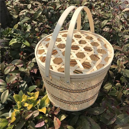 草编筐装鸡蛋的竹篮子编织竹篮收纳篮竹筐竹篓竹包装手提篮带盖 红色8