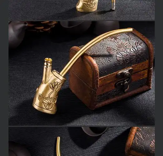 初应男女士粗烟细烟两用型水过滤烟袋锅水烟壶纯黄铜水烟斗水烟筒烟嘴