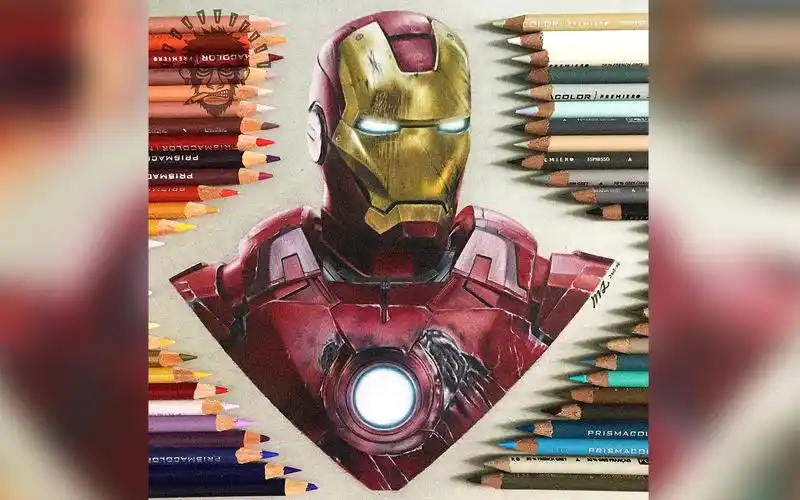 活动作品mz手绘彩铅手绘钢铁侠上色全部过程