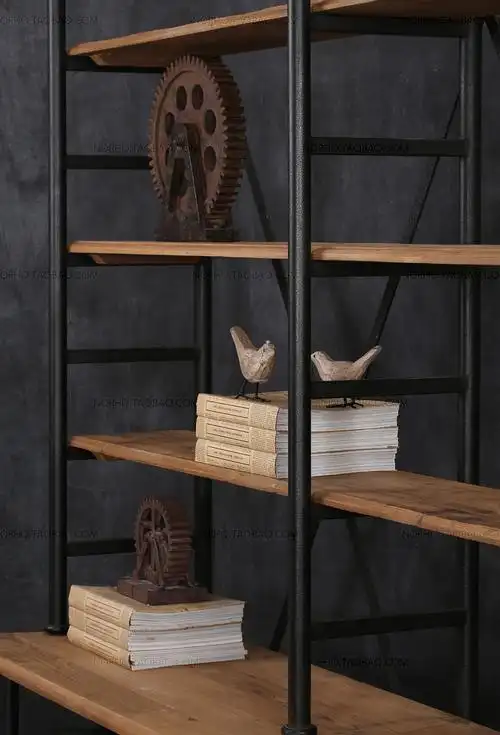 loft美式工业风书架复古书柜铁艺置物架实木隔断架展示架陈列架_7折